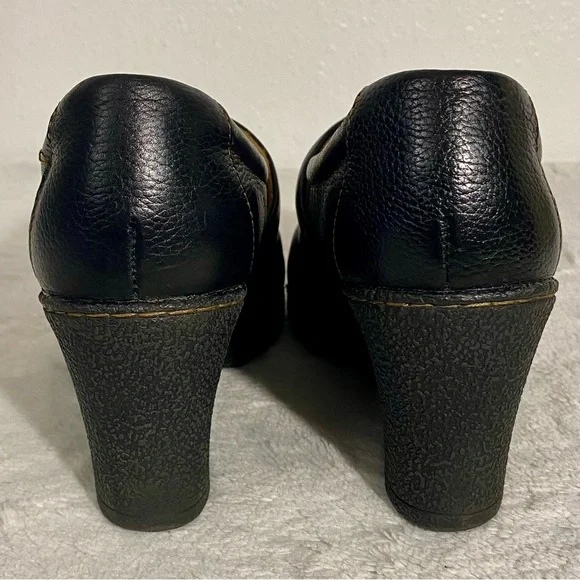 BOC Born on Concept Pebbled Black Leather Wedge Clogs Women’s Size 8 - Picture 5 of 11